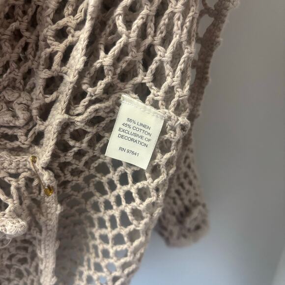 J.Jill Women’s Hand Crochet Sweater Open Cardigan Beige Linen Boho Knit XL - Picture 11 of 12